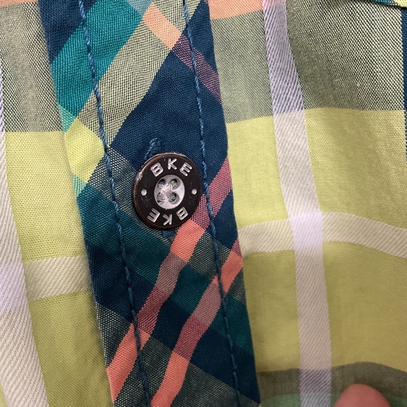 BKE Men's Short Sleeve Green/Orange/White Plaid Shirt Standard Fit Size M - Picture 10 of 12